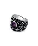 Purple Amethyst & Sterling Silver Oxidized Swirl Ring