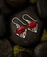 Red & Sterling Silver Drop Earring